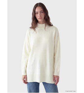 LCW Modest Ekru Dik Yaka Kadın Triko Tunik
