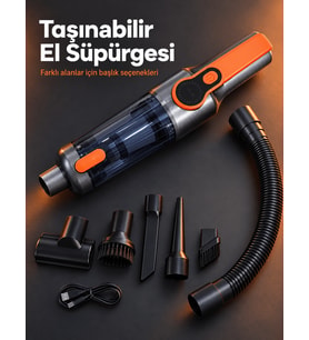 Esnek Hortum ve Farklı Temizlik Uçları ile Ev ve Araç İçin El Süpürgesi