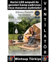 #Vantilatör Kamp Piknik Yoğun Üflemeli Güneş Panelli Şarjlı Ampullü 5 Kademeli Kablosuz Vantilatör