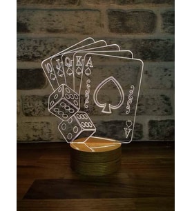 Poker Figürlü Dekoratif Hediye Led Masa Lambası 7 Işık Rengi Ahşap Taban (Karışık)