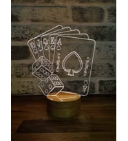 Poker Figürlü Dekoratif Hediye Led Masa Lambası 7 Işık Rengi Ahşap Taban (Karışık)