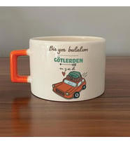 Bir Yer Bulalım Götlerden Uzak Baskılı Turuncu Kulplu C Fincan