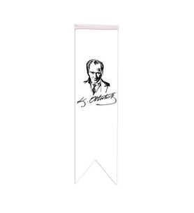Masa Üstü Kırlangıç Atatürk İmzalı Masa Bayrağı - 8x30cm Çift Taraflı Saten Kumaş