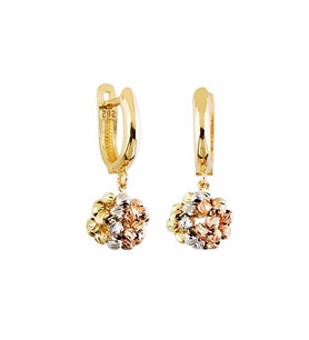 Sallantılı Altın Dorika Küpe 14K Gold Tricolor (Çok Renkli)