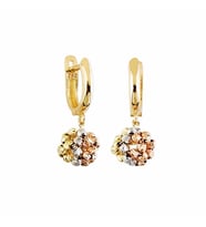 Sallantılı Altın Dorika Küpe 14K Gold Tricolor (Çok Renkli)