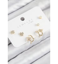 Pirinç Zirkon Taşlı Kutup Yıldızı Model Gold Renk 925 Ayar Gümüş Çivi Kadın Küpe Set (Altın)