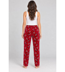 Giyim Kadın Tek Alt Pijama Pantolonu - Kalp Ve Fiyonk Desenli, Bordo