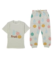 Kız Çocuk Ekru Meyve Baskılı Pijama Takımı