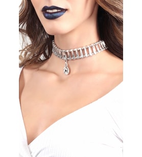 Kadın Antik Gümüş Kaplama Beyaz Swarovski Taş Detaylı Tasarım Choker