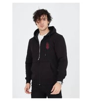 Unisex Baskılı Tam Fermuarlı Kapşonlu SweatShirt - Siyah