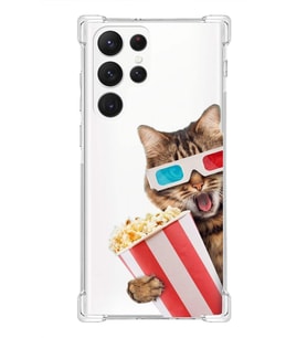 PrintiFy Samsung Galaxy S22 Ultra Uyumlu Kedi 1 Baskılı Şeffaf Köşe Korumalı Antişok Kılıf