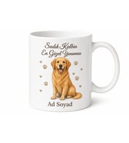 İsme Özel Golden Retriever Desenli Kupa Bardak Köpek Severlere Hediye
