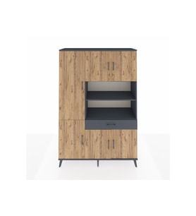 Hyperion Dolap 10 Raflı Tek Çekmeceli 6 Kapaklı 132x44x195 Antrasit-Çam/Antrasit