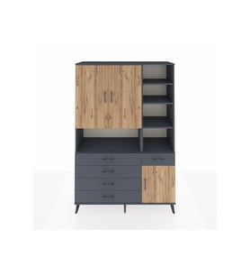Hyperion Dolap 8 Raflı 5 Çekmeceli 3 Kapaklı 132x44x195 Antrasit-Çam/Antrasit