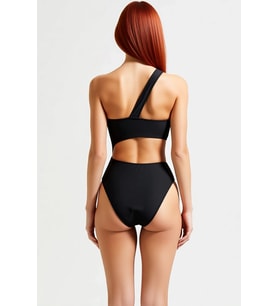 Kadın Mayokini Tek Omuz Kolsuz Döküm Aksesuarlı Cut Out Detaylı Regular Kalıp Örme Kumaş Balensiz