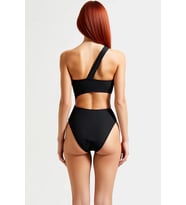 Kadın Mayokini Tek Omuz Kolsuz Döküm Aksesuarlı Cut Out Detaylı Regular Kalıp Örme Kumaş Balensiz
