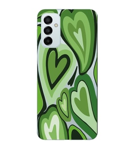 Samsung Galaxy M14 Uyumlu Yeşil Kalp Desenli Şeffaf Telefon Kılıfı
