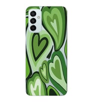 Samsung Galaxy M14 Uyumlu Yeşil Kalp Desenli Şeffaf Telefon Kılıfı