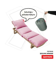 XPERMATE Pofuduk Şezlong Minderi Çantalı 60x180x12Cm Su İtici,Katlanır,UV Güneş Dayanımı, Fermuar (Pembe)