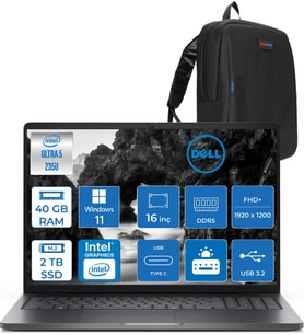 Dell Pro 16 Intel Core Ultra 5 235U 4.9ghz 40GB Ddr5 2tb SSD Windows 11 Pro Intel® Aı Boost 16 Inç IPS Fullhd+ (1920X1200) Taşınabilir Bilgisayar PC16250BTO105P19 + Zetta Çanta