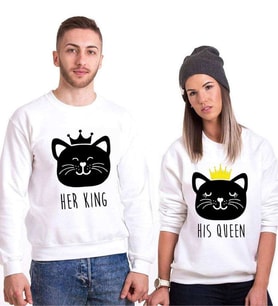 Tshirthane Cat King Cat Queen Sevgili Kombinleri Sweatshirt Kombini (Tek Ürün Fiyatıdır.)
