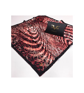 Leopar Desen Black Seri Twill Eşarp Eşarp Askısı ile Birlikte 90x90 cm Pembe Siy