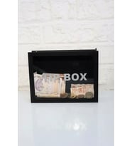 Ahşap Önü Şeffaf Pleksili Özel Yapım Kilitli Siyah Tip Box Kumbara