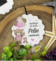 6cm Özel Baskılı Magnet Uv Baskılı - Pembe Balonlu Ayıcık