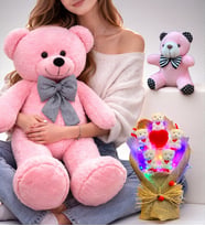 Muhteşem Hediye Seti Pembe Büyük Peluş Ayıcık, Led Işıklı Buket ve Anahtarlık Seti (Model 4)