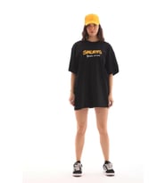 Unisex Bisiklet Yaka Baskılı Oversize T-Shirt - Siyah