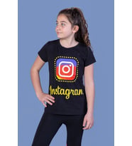 Toontoy Kız Çocuk Insagram Baskılı Tişört (Siyah)