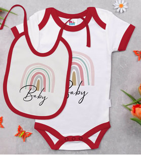 BK Kids Baby Tasarımlı Kırmızı Bebek Body Zıbın ve Mama Önlüğü Hediye Seti-1