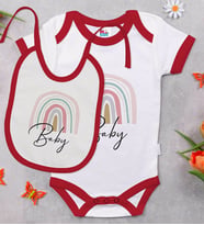 BK Kids Baby Tasarımlı Kırmızı Bebek Body Zıbın ve Mama Önlüğü Hediye Seti-1