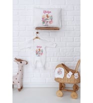 Pia Baby Premium %100 Pamuk İsme Özel Yenidoğan Kız Bebek Tulumlu Hediye Seti 5044-07 (Ekru)