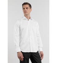 Beyaz Saten İtalyan Yaka Uzun Kol Cepsiz Slim Fit %100 Pamuk Gömlek 1004255231