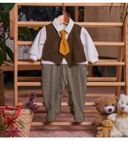 YELEKLİ KRAVATLI BEBE ERKEK TULUM (Haki)