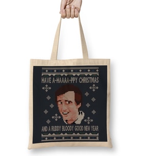 Christmas Alan Partridge A-Haaaapy Christmas Knit Pattern Bez Çanta Uzun Saplı