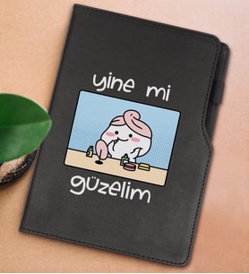 BK Gift Yine Mi Güzelim Tasarımlı Siyah Termo Deri Not Defteri 15x21cm-1