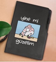 BK Gift Yine Mi Güzelim Tasarımlı Siyah Termo Deri Not Defteri 15x21cm-1