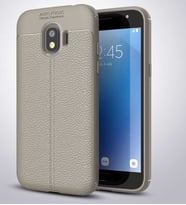 Samsung Galaxy J2 Pro 2018 Kılıf Esnek Pu-Deri Leather-Pu Serisi Protected Case (Gri)