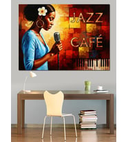 Jazz Cafe Kadın Müzik Dekoratif Kanvas - Mdf Ahşap Tablo