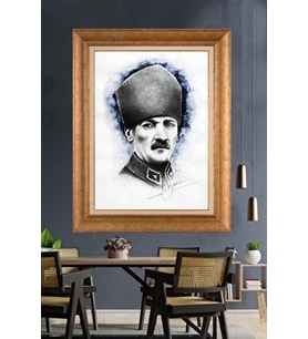 Altın Varaklı Çerçeveli Paspartulu Atatürk Tablo DC1330 (Gold)