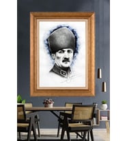 Altın Varaklı Çerçeveli Paspartulu Atatürk Tablo DC1330 (Gold)