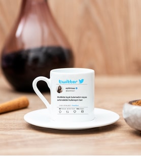 Kişiye Özel Twitter Tasarım Fotoğraflı Beyaz Türk Kahvesi Fincanı