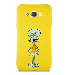 Samsung Galaxy J7 Core Soft Premier Kapak Squidward Dokunaç Tasarımlı Silikon Kılıf - Sarı (Şeffaf)