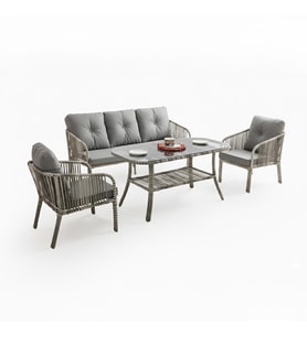 Capri Swing Artemis Üçlü Rattan Balkon Bahçe Takımı  Gri