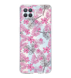 PrintiFy Oppo Reno 4 Lite Uyumlu Kamera Korumalı Floral Pembe Tasarımlı Şeffaf Silikon Kılıf