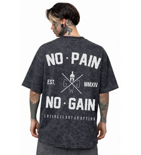 Tasarım No Pain No Gain Sporcu Gym Fitness Sırt Baskılı Unisex Oversize Eskitme Yıkamalı Tişört