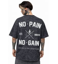 Tasarım No Pain No Gain Sporcu Gym Fitness Sırt Baskılı Unisex Oversize Eskitme Yıkamalı Tişört