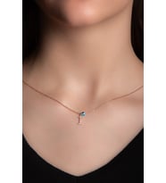 BeyazZirkonTaşlı İ Harf Kolye Rose Gümüş AltınKaplama KadınGümüş Kolye 925 Ayar  (Rose-Beyaz)